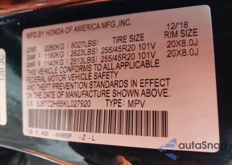 2019 Acura Rdx A-Spec Package z USA, uszkodzony, nr VIN 5J8TC2H65KL027920